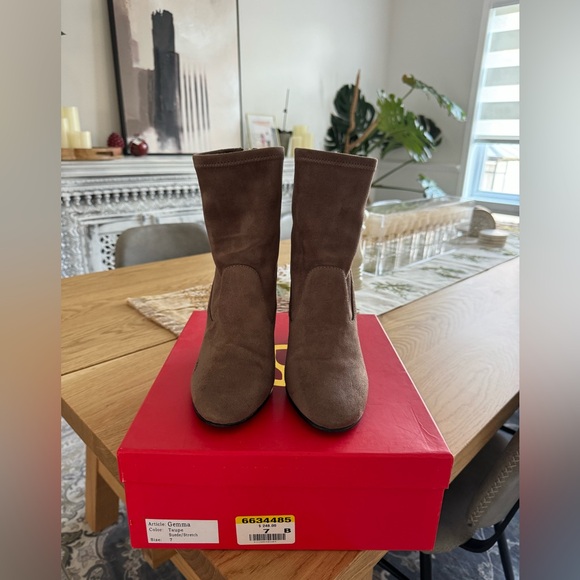 Beige Suede Wishbone Boot Heels - Picture 2 of 5